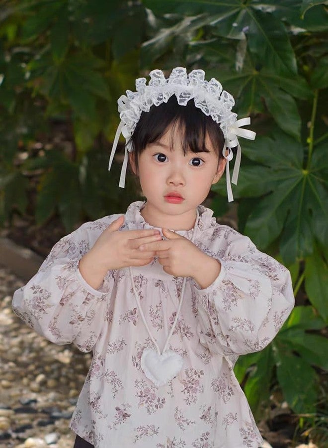 PLwelth White Flower Lace Headband Bow Wide Hairband for Kids Girls Vintage Floral Embroidered Head Bands Thick Headbands with Teeth Elegant Hair Accessories for Cosplay Tea Party Princess Wedding - Image 3